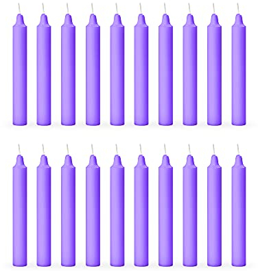 AuraDecor Paquete de 20 velas de palo, especialmente diseñadas para curar, chakras, velas rituales, decoración, iluminación, decoración del hogar, tiempo de combustión de 3 a 4 horas cada una (morado)
