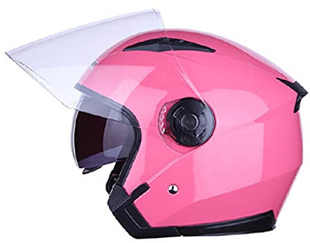 Rollerhelm Jet Motorrad-Helm Scooter-Helm Moped Mofa-Helm Retro Vintage Pilot Biker Offenes Helmet Erwachsener Herren Damen Atmungsaktiver Mopedhelm DOT/ECE-Zertifizierung,Pink 2,L