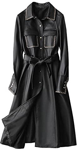 O-neMakpa Damen Herbst Winter Schaffell Lederjacken 2021 Schwarz Fell Mantel, schwarz, Large