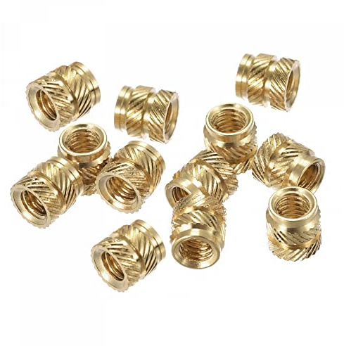 sourcing map Knurled Insert Nut M4 x 6mm L x 6mm OD Female Thread Brass Embedding Nut 30 Pcs
