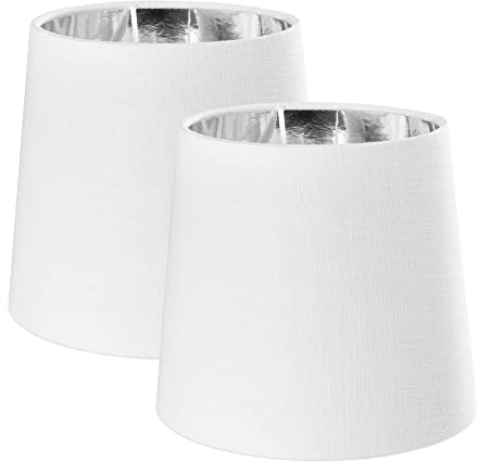 Navaris 2x Lampenschirm Tischlampe E14 rund - 15,2x13,7x17,2cm - Lampenschirme für Tischlampen Set - E 14 Leuchtenschirm - Weiß Silber