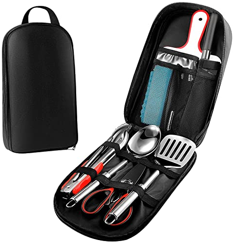 Bakecat Camping Cooking Utensils Set, 9Pcs Camping Kitchen Utensils Organizer Travel Set, Black