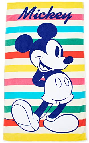 Jay Franco Disney Mickey Mouse süße Streifen 86cm x 162cm große Strandtuch aus 100% Baumwollfrottee