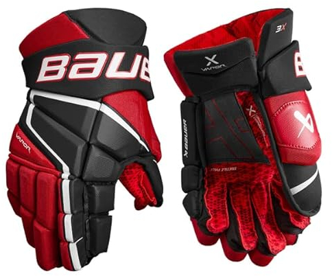 BAUER Vapor 3X Guantes intermediate, tamaño: 3 pulgadas, color: negro/rojo