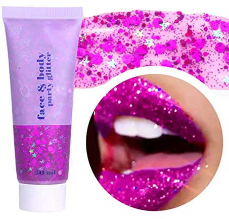 Prreal Fuchsia Body Glitter Gel 50ml, Face Glitters Body Gel Sequins | Shimmer Liquid Eyeshadow Chunky Glitter for Hair Nails, Holographic Cosmetic Laser Powder Festival Glitter Makeup#Fuchsia