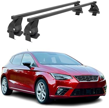 OMAC Barres de Toit transversales en Acier pour Seat Ibiza V 2017-2026 – Antivol Inclus – Testées City Crash – DIN 75302:2019 – ISO/Pas 11154:2006 – Charge Max 50 kg Noir