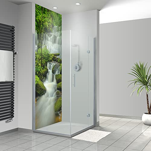 WANDFREUDE individuelle Duschrückwand Aluverbundplatte auf Maß (1 Stück - Grüner Wasserfall - Seidenmatt) – Dusche Wandverkleidung Duschwandverkleidung Duschrückwände