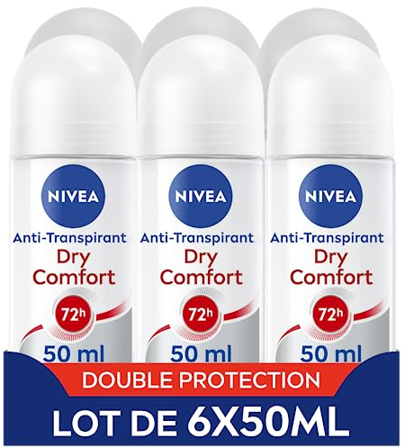 NIVEA Déodorant anti-transpirant Dry Comfort (lot de 6 x 50 ml), Déo bille pour femme protection 72H, Déo femme à la formule sans alcool pour tous types de peaux