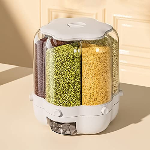FEAW 6 in 1 Reisspender,Cereal Getreide Dispenser Lebensmittelbehälter,Müslispender 360°Drehung,Geeignet zur Aufbewahrung von schwarzem Reis,Mais,Sojabohnen