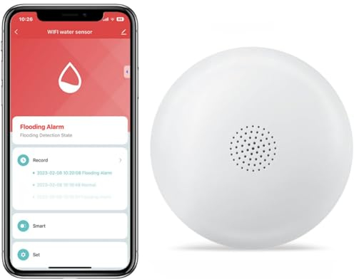 HEIMAN Wassermelder WLAN, Wasserwächter, Wi-Fi Wasseralarm mit Batterie, Smart Wassersensor Boden, 75 dB WiFi-2.4Ghz für Küchen, Keller und Badezimmer (1) (1 Stück)