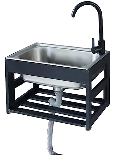 ZTGL Handelsspüle Spülbecken Waschbecken Edelstahl Ausgussbecken mit heißem und kaltem Wasserhahn, Wandmontage Utility Badewaschbecken für kommerzielle Restaurantküchen Workshop,58x43cm