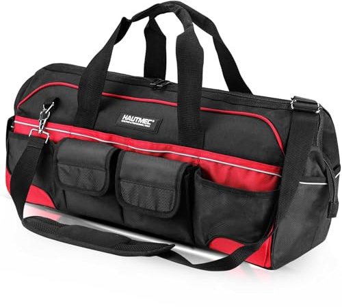HAUTMEC 24 Pro Large Tool Bag, Heavy-Duty 1680D Wide Mouth Tool Organizer with Metal Frame & Thick Waterproof Base, 36 Pockets, Level Holder, Padded Shoulder Strap – HT0284