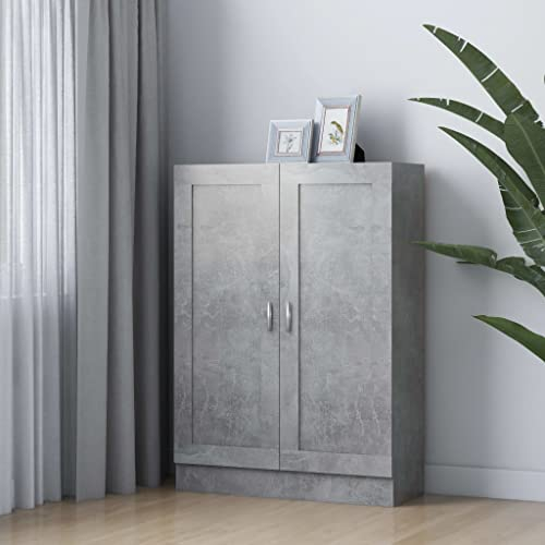 FIRBNUS Bücherschrank Betongrau 82,5x30,5x115 cm Holzwerkstoff Bücherregal Industrial Wohnzimmer Möbel Sideboard Holz Sideboard Schmal Bücherschrank mit Türen Bücherregal Holz Bücherregal Schmal