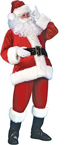 Kcolic 7 Piece Unisex Santa Claus Costume Hat + Beard + Top + Pants + Belt + Gloves + Leather Boot Covers Christmas Suit Adult Suits Party Outfit Santa Set 5XL.