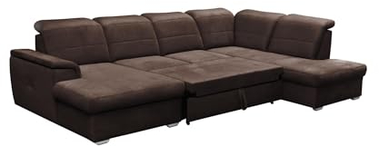 Mars Meble U-förmiges Ecksofa Bergamo U XXL Ecke aus Velours U-Form Polsterecke mit Bettfunktion große Corner Sofa für Wohnzimmer, Stoff: Monolith 29 - braun, Ottomane: Links