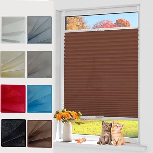 Plissee Klemmfix Klemmfix-Plissee 70 x 100 cm Blickdicht Easyfix lichtdurchlässig Fertifplissee - Rollos für Fenster und Tür inkl.Klemmträger für Fenster & Tür, Braun