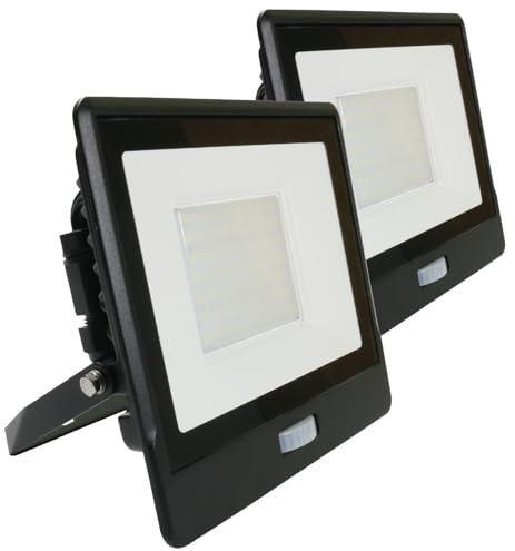 paul russells 50W Outdoor Motion Sensor Security Light – 6500K Daylight White, 5000 Lumen PIR Floodlight, IP65 Waterproof, Ultra-Thin, Ideal for Forecourt, Backyard, Garages, Garden and More, 2 Packs