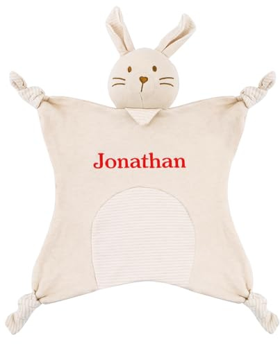 TYRY.HU Babydecke mit Namen Personalisierte Kuscheldecke,Rassel Kaninchen | DIY Customise Schmusetuch,Strick Schnuffeltuch,Geschenk zur Geburt