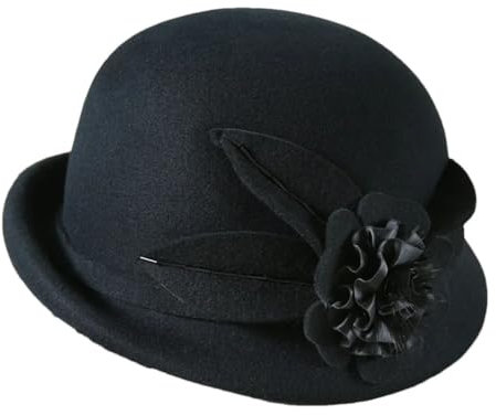 SaoBiiu Wintermütze für Damen, Blume, warme Wollmütze, Wintermütze, Partyhüte, Glocke, Motorhaube, Fedoras, Schwarz , m 56 to 58cm