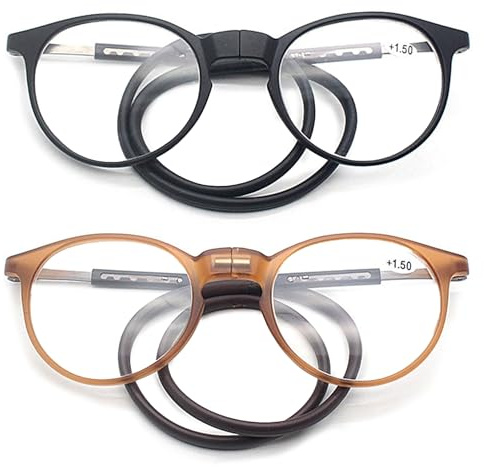 Lanomi Rund Oval Lesebrille Damen Herren Magnetverschluss Clip Leicht Lesehilfe Sehhilfe mit Elastische Silikon Brillenbänder