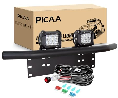 PICAA LED Arbeitsscheinwerfer 2x4 Zoll 18W Spot mit Kennzeichenhalter | 6000K,Led Lichtbalken, Zusatzscheinwerfer, für SUV, Offroad, ATV, UTV und Traktor 4x4,12V