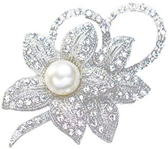 Booso Broche con forma de con cristal creado y perla para boda o baile de Navidad, Aleación, cristal de imitación, perla de imitación