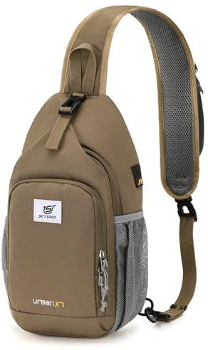 SKYSPER Ryggsäck med en axel med FRID-skydd, stöldskyddad midjeväska axelväska för herr dam resa promenad, Taupe, 7L
