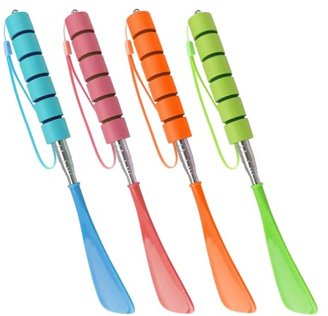 MYLERCT 4 Pezzi Calzascarpe, 4 Colori Calzascarpe Lungo Plastica, 29–70 cm Calzante per Scarpe Lungo, per le Persone con Mobilità Ridotta