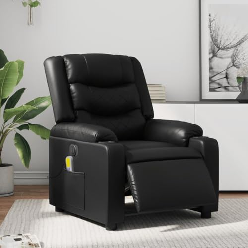 Homgoday Massagesessel Elektrisch Fernsehsessel Relaxsessel Ruhesessel mit Liegefunktion Polstersessel Liegesessel Verstellbare Rückenlehne TV Sessel, für Wohnzimmer Schwarz Kunstleder
