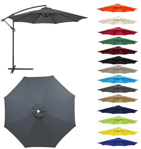 HonunGron Auvent De Remplacement pour Parasol 2,0/2,3/2,5/2,7m/3,0m, 6 Baleines/8 Baleines Toile De Parasol Déporté Remplacement pour Cour,Jardin,Plage, Protection UV 50+ (3.0m-6 Ribs,Gris)