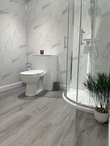 DBS Bathrooms White Marble Matt PVC Bathroom Wall Panels, Shower Wet Wall, Kitchen Cladding (4 Panels)