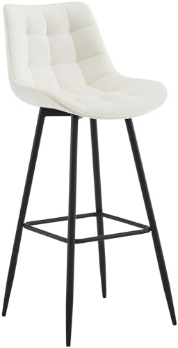 CLP Barhocker Dartford I Gepolsterter Barstuhl I Tresenhocker mit Metall-Gestell und Rückenlehne, Farbe:Creme, Material:Samt