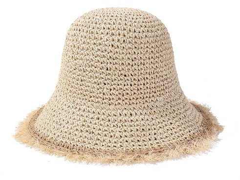 Sommerhut aus Stroh, für Damen, Schlapphut, 2024, gehäkelt, Beige, Beige, Einheitsgröße