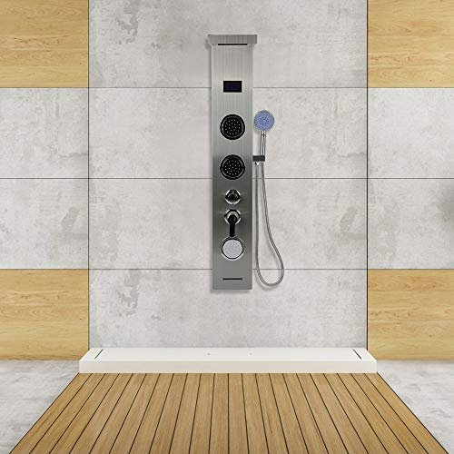 LED Colonna Doccia Idromassaggio Pannello Doccia Set con Miscelatore da Massaggi, Soffione Fisso, Doccetta e Bocca Vasca per Bagno-20 * 6,5 * 123,5 cm (acciaio inossidabile)