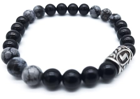 viking futhark runa ädelsten armband (18/21 cm, dam/män) i presentförpackning | skydd lycka energi, 18 cm Innenumfang, Sten