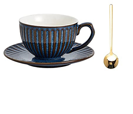 SDA287MZ Tasses à café Tasse à café Vintage Ensemble de Tasses à Fleurs en céramique Domestique Latte Lavage à la Main après-midi Ensemble de Tasses à thé Tazas Desayuno(Blue,Grand)