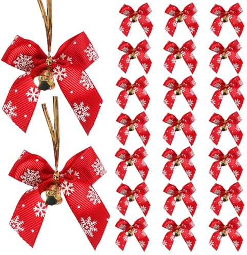 50 Stück Weihnachtsschleifen, Rote Weihnachtsbögen mit Glocke, Satinschleifen Klein, Weihnachtsschleifen mit Glöckchen für Urlaub, für Urlaub, Hochzeit, Party, Dekoration für Weihnachtsbaum
