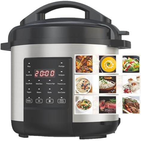 EMB Ironblade 7-in-1 Multi Cooker, 6-Liter, 1000W Stainless Steel Programmable Pressure Cooker, Slow Cooker, Rice Maker, Steamer, Sauté Pan, Food Warmer, Yogurt Maker
