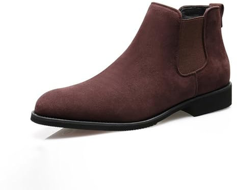 Botines Chelsea de Ante PU para Hombre - Botines de Vestir Casual sin Cordones para Hombre,Burgundy,44.5 EU
