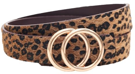 YUYANGDZI Damen Leder Gürtel Leopardenmuster Gürtel für Frauen Jeans Hosen Kleider 3 cm Breite, inklusive Geschenkbox (Leopardenmuster-Goldschnalle, M: 110cm:Für Taille 86-96 cm)