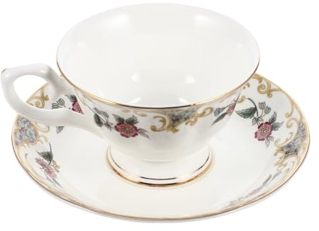 Ciieeo Ensemble Tasse et Soucoupe à Café en Porcelaine Osseuse Style Européen, Facile à Nettoyer, Multi-usage, Thé Café pour Usage Domestique Couleur Aléatoire