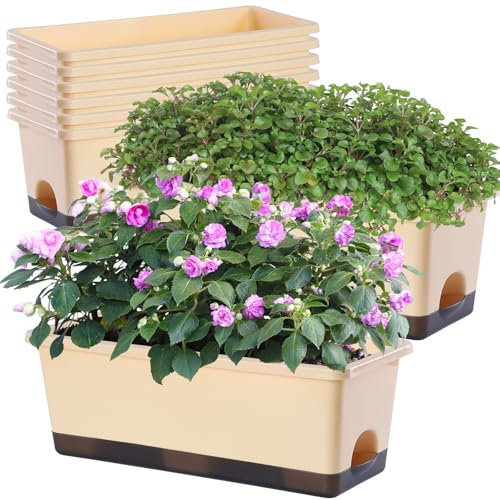 Oliz Blumenkasten für Fenster, 43,2 cm, rechteckig, mit Ablauflöchern und Tabletts, Gemüse-Pflanzgefäße für Fensterbank, Terrasse, Garten, Balkon, Haus, Veranda, Hof, Innen- und Außenbereich, 8 Stück