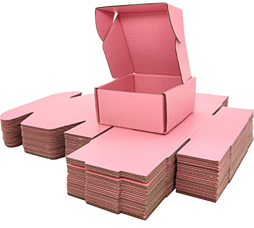 Cenoid Maxibriefkarton 100x100x50 mm Versandkarton Klein (25 Stück) Kleine Kartons Versand Rosa Faltkartons für Warensendung