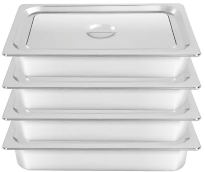 LENDISIY Juego de 4 cuencos para empanar de acero inoxidable, recipientes GN con tapa, recipientes rectangulares para gastronomía, para buffet