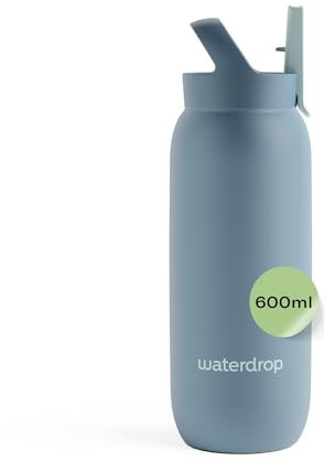 waterdrop® All Purpose Thermosflasche 600ml – Trinkflasche mit Strohhalm – isolierte Edelstahl, 24h kalt - 6h heiß – auslaufsicher & bruchsicher – Thermobecher BPA Frei