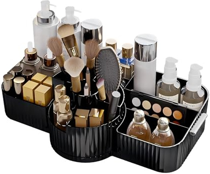 DASITON Make up Kosmetik Organizer 360° Drehbar, Acryl Pinselhalter Kosmetik Aufbewahrung, Schminktisch Organizer für Pinsel, Eyeliner, Lippenstift und Skincare, Großer Schmink Organizer (Schwarz)