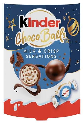kinder Kugeln Milk & Crispy Bits – kleine Vollmilch-Kugeln mit cremiger Milchfüllung & knusprigen Kakaocrisps – Süßigkeiten für Nikolaus, Adventskalender, Weihnachtsgeschenke – Mitbringsel – 90g