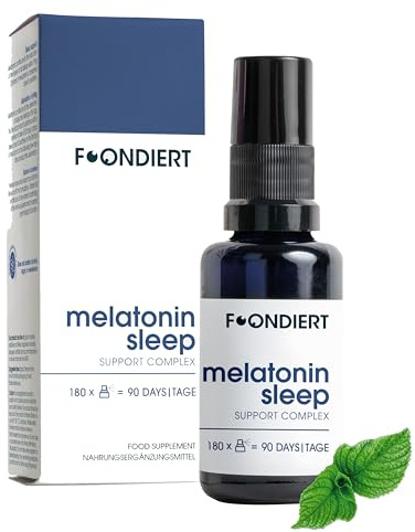 Foondiert Melatonin Mundspray mit Vitamin B6 – frischer Minzgeschmack, ohne Alkohol & zuckerfrei – in Deutschland hergestellt mit Pharmazentralnummer.