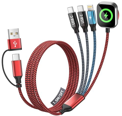 Cruise Essentials 2026, Dual Type-C 4 in 2 Multi Charging Cable for iPhone Watch Charger/iPhone 17/IP, iWatch Charger, Travel Camping Essentials Compatible with iWatch 11-2/Ultra/iPhone 17-8,Car 5FT