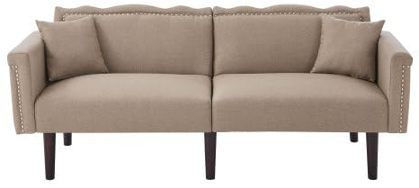 Klappbares Schlafsofa Couch Sofa mit Schlaffunktion, 2 Sitzer Sofa aus Leinen, 2-in-1 Polstersofa Bettsofa mit Verstellbares Rückenlehne und Metallverzierungen für Wohnzimme Wohnung Büro (Braun)